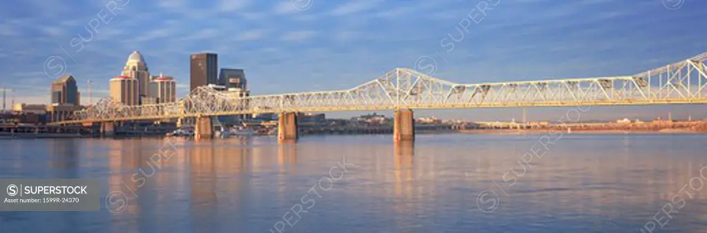 Panoramic view of the Ohio River and Louisville skyline, KY shot from Indiana