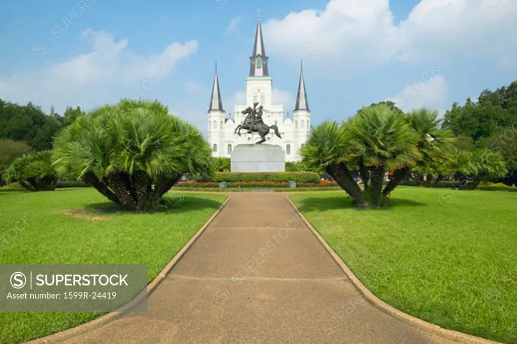 Andrew Jackson Statue & St. Louis Cathedral, Jackson Square in New Orleans, Louisiana