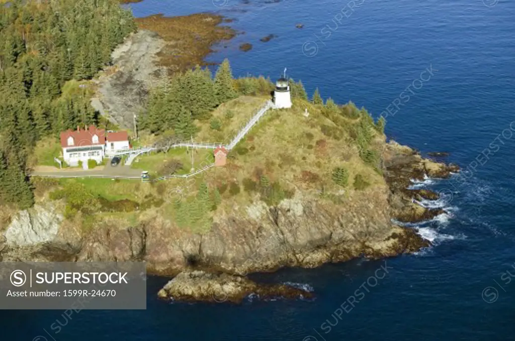 Aerial view of Rockland Maine, Owl's Head Lighthouse