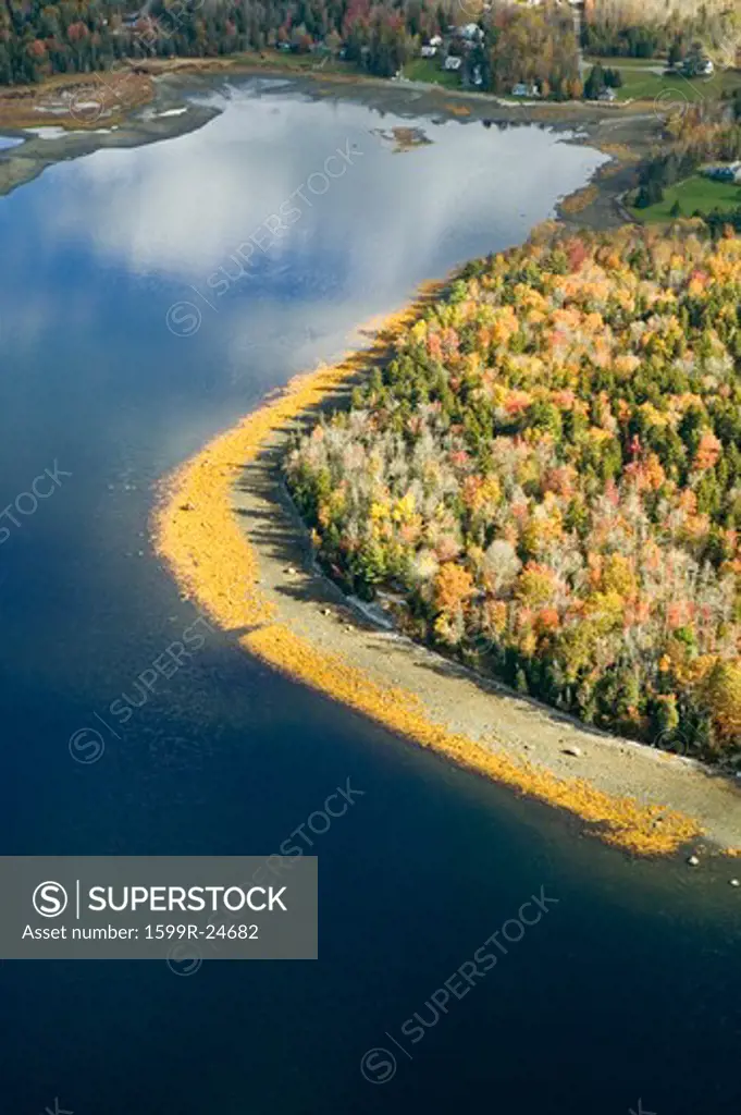 Aerial view of small lake near Acadia National Park, Maine