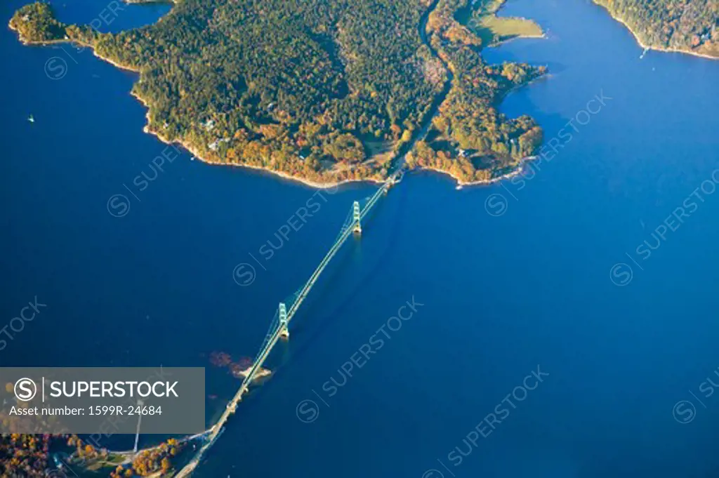 Aerial view of bridge south of Acadia National Park, Maine