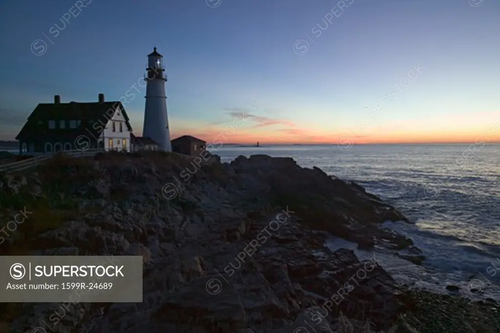 Sunrise view of Portland Head Lighthouse, Cape Elizabeth, Maine