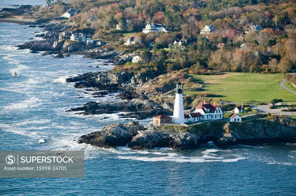 Aerial view of Portland Head Lighthouse, Cape Elizabeth, Maine