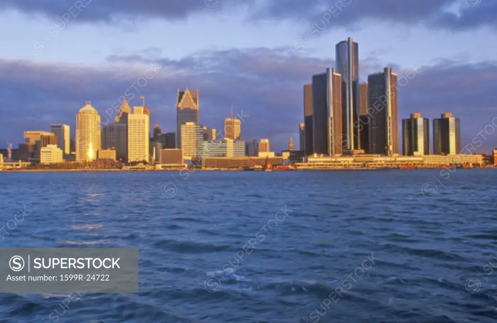 Detroit skyline at sunrise from Windsor, Canada