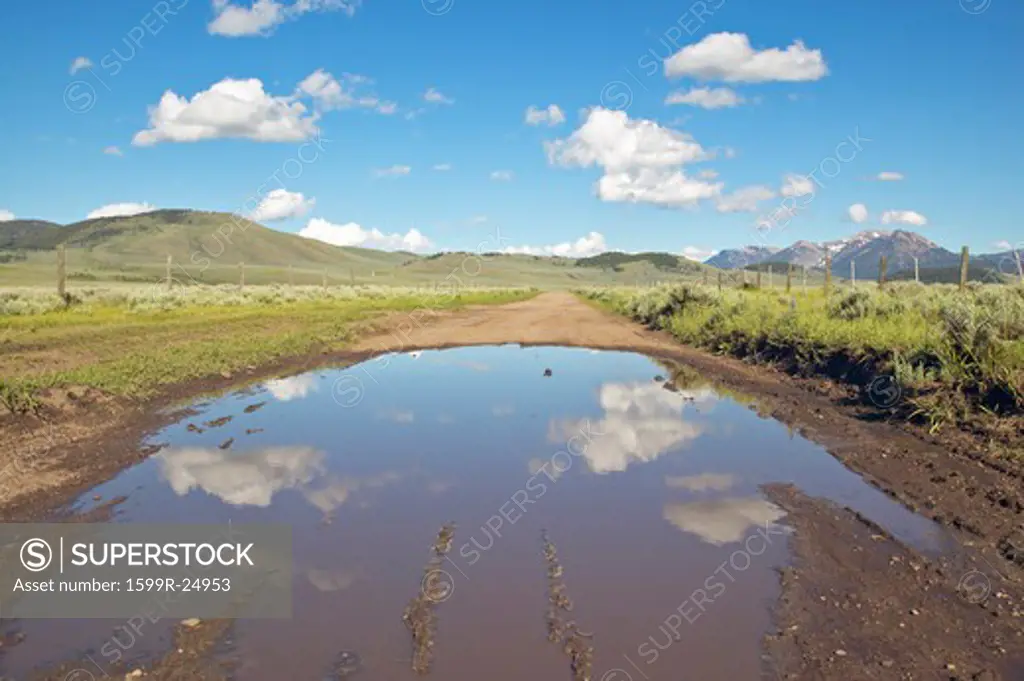 Reflections in pond of western mountains in Centennial Valley near Lakeview, MT
