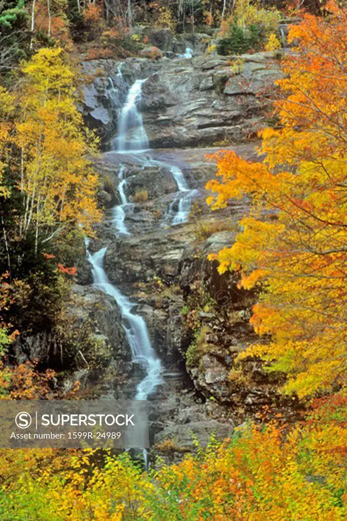 Silver Cascade, Crawford Notch, NH in the White Mountains in Autumn