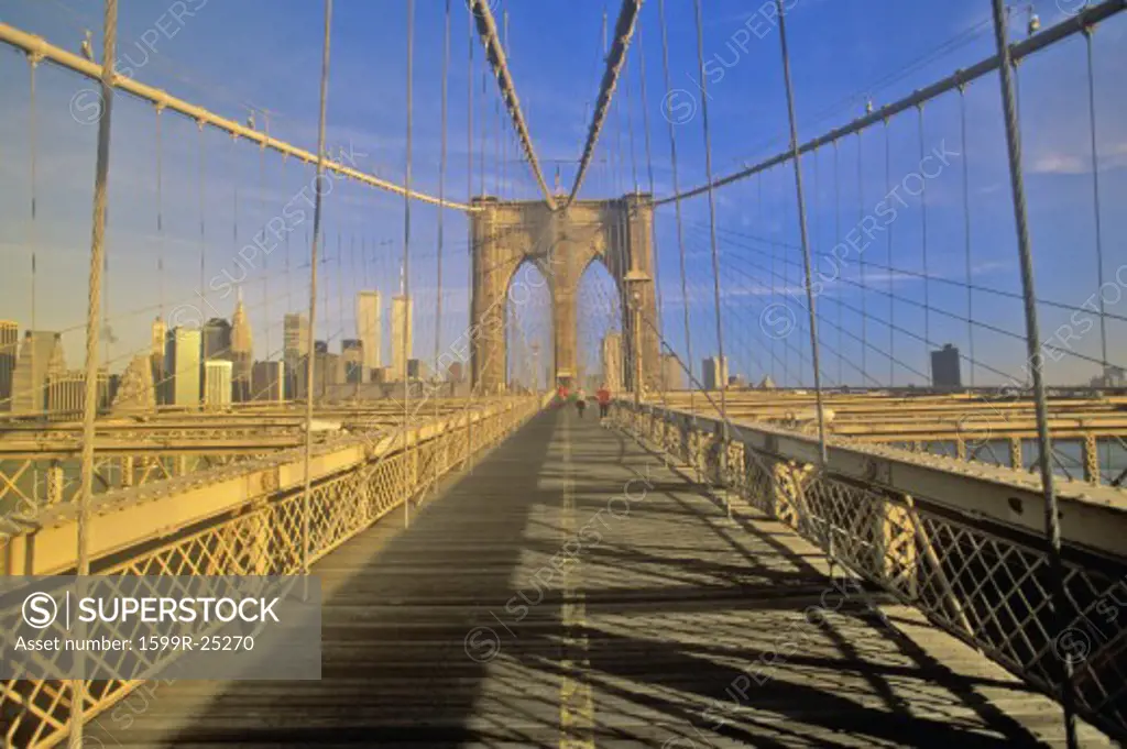 Walkway on Brooklyn Bridge on way to Manhattan, New York City, NY