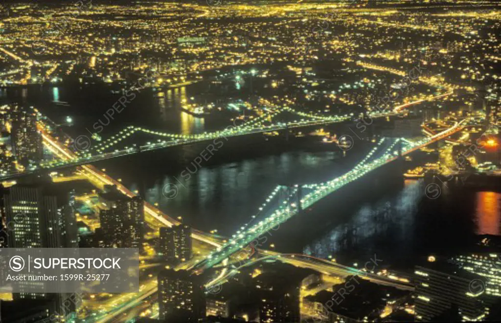 Brooklyn Bridge and New York City at night, NY