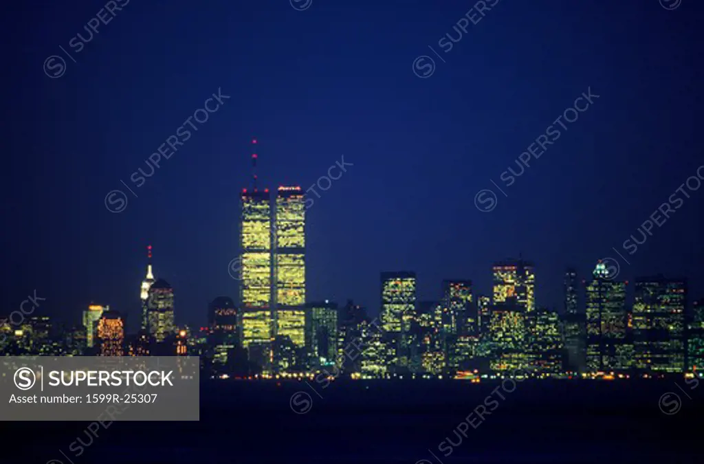 Manhattan Skyline from Staten Island at night, New York City, NY