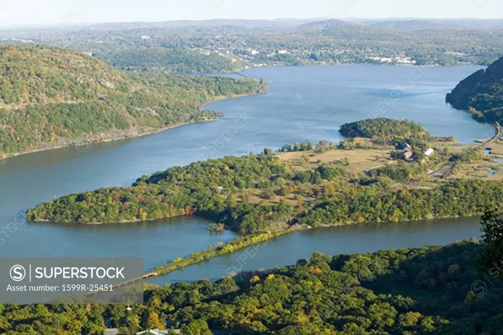 Autumn view overlook of Hudson Valley and River at Bear Mountain State Park, New York