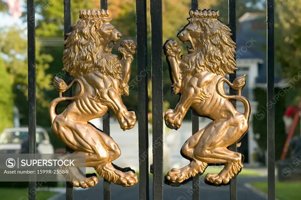 Lions Coat of Arms on front gate of a mansion of Newport Rhode Island