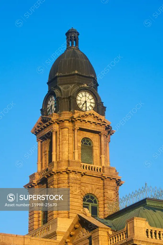 Clock Tower of historic courthouse in morning light, Ft. Worth, TX