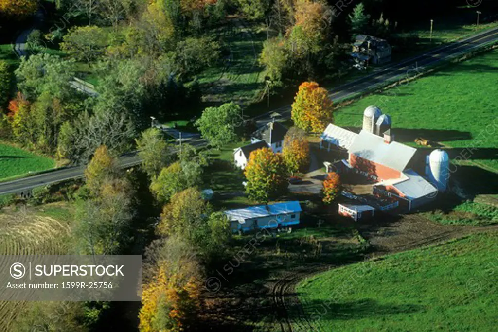 Aerial view of farms new Stowe on Scenic Route 100, VT