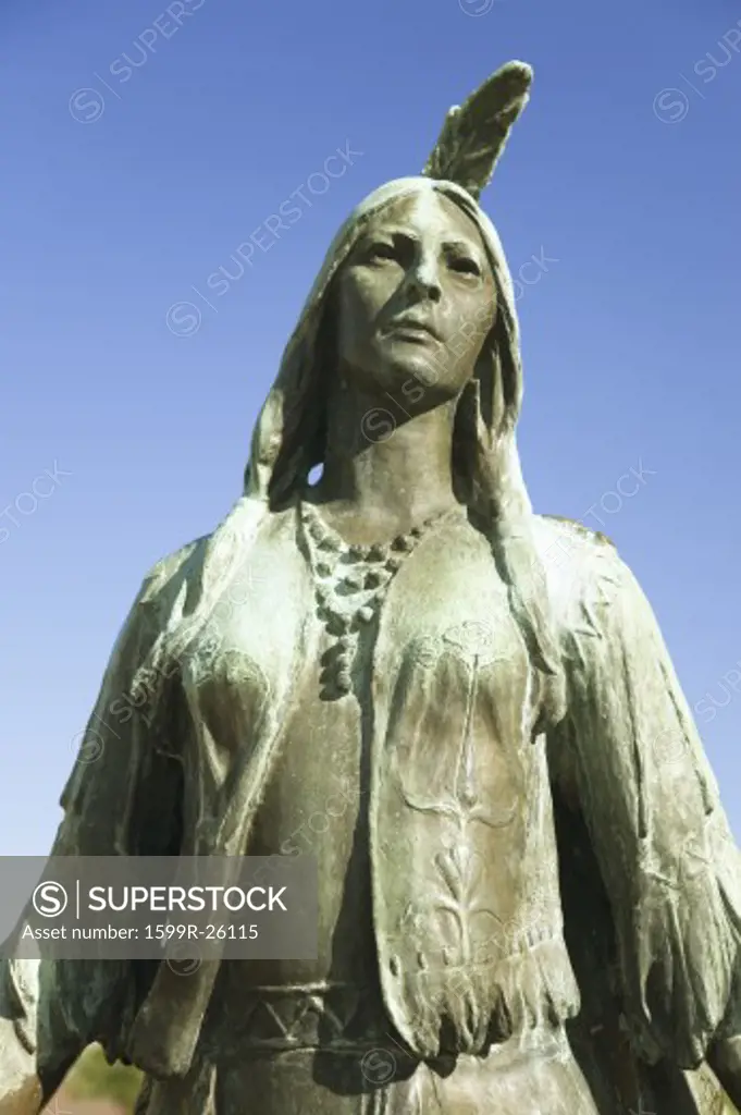Pocahontas Statue, by William Ordway Partridge, erected in 1922, representing Pocahontas the favorite daughter of Powhatan, who ruled the Powhatan Confederacy. She was born about 1595, probably at Werowocomoco 16 miles from Jamestown and died in Gravesend, England, 1617. Photograph taken on the 400th anniversary of the Jamestown Colony, May 2007.