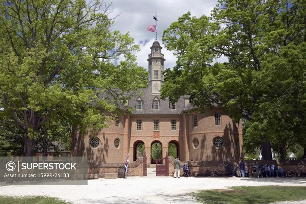 The Capitol Building of Colonial Williamsburg, Virginia, where in this building Patrick Henry, George Washington, George Mason, George Wythe, Richard Henry Lee, Jefferson, and others played their parts in the legislative wars that ended in revolution. The building that stands today is the third Capitol on the site.