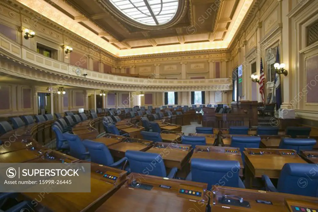 Empty seats of House of Representatives Chamber, restored Virginia State Capitol, Richmond Virginia
