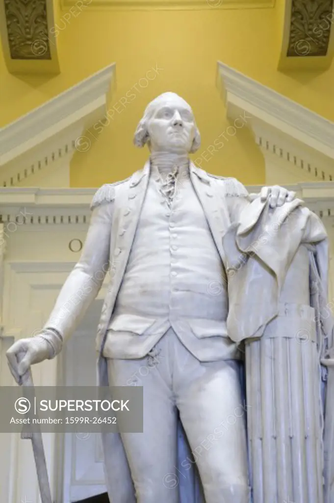Original life-size statue of George Washington by Jean-Antoine Houdon in restored Virginia State Capitol Rotunda, Richmond Virginia