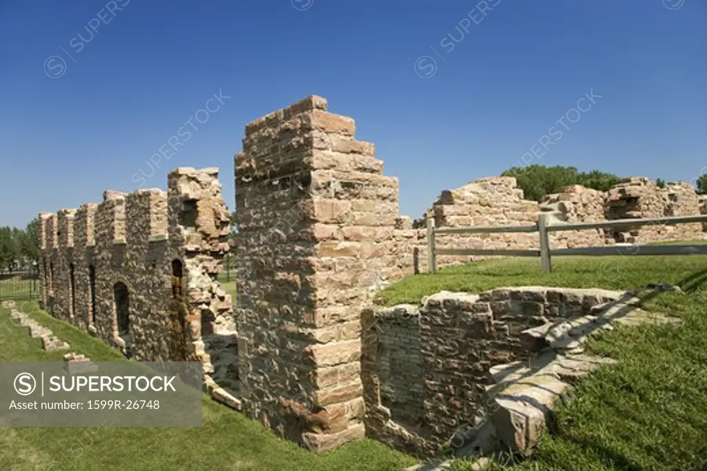 Ruins of Old Grist Mill in Falls Park on Big Sioux River, Sioux Falls, South Dakota.