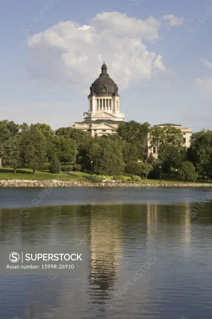 Lake reflection of South Dakota State Capitol and complex, Pierre, South Dakota, built between 1905 and 1910