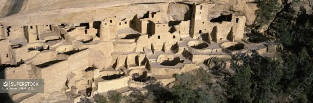 Panoramic view of Cliff Palace cliff dwelling Indian ruin, the largest in North America, Mesa Verde National Park, Southwestern Colorado