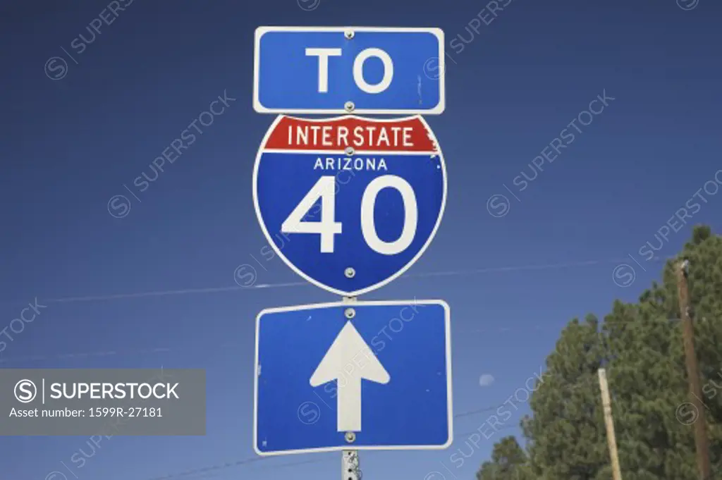Road sign for Interstate 40 in Arizona