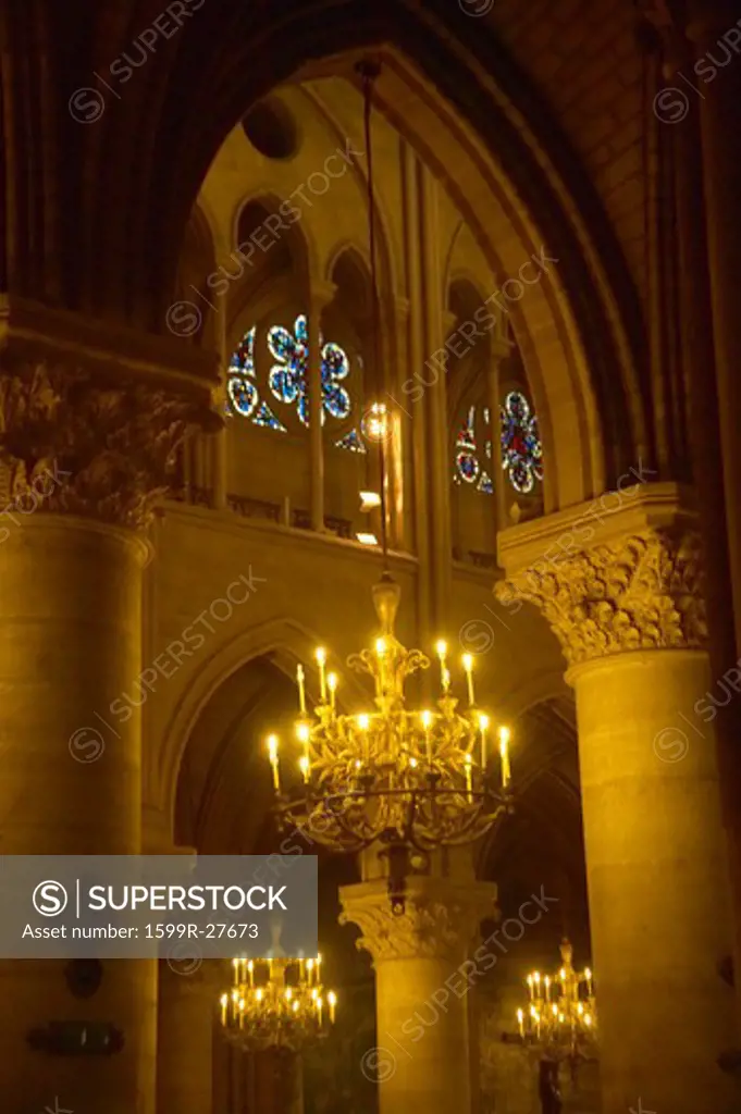 Interior of the Notre Dame Cathedral, Paris, France