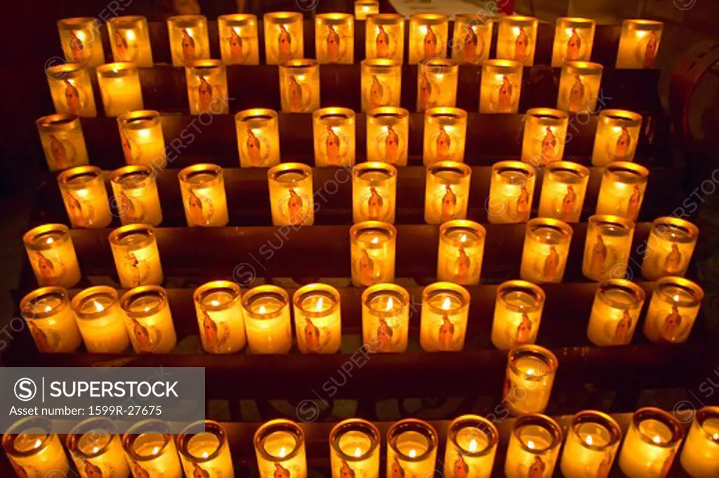 Lit Candles inside the Notre Dame Cathedral, Paris, France