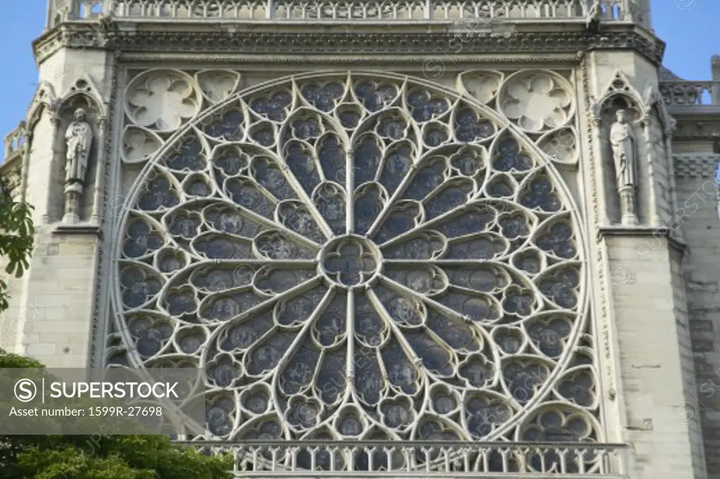 The Rose Window at the Notre Dame Cathedral, Paris, France