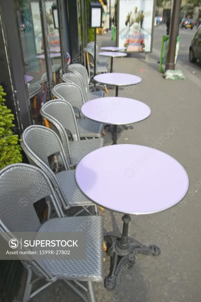Empty tables at outdoor café, Paris, France