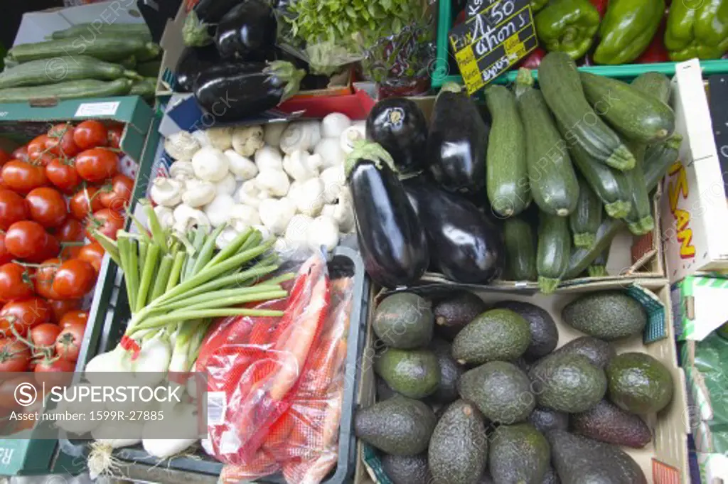 Outdoor market, vegetables for sale, in Aix en Provence, France