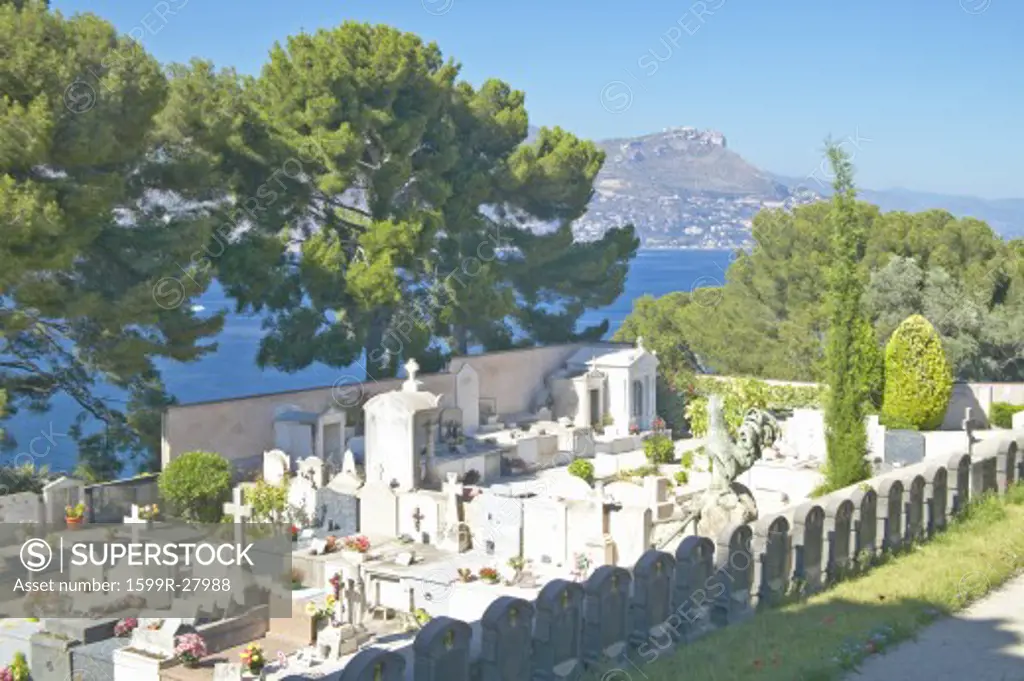 Cemetery above Mediteranean, near Villefranche sur Mer, French Riviera, France