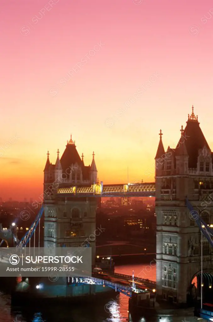 Tower Bridge at sunset in London, England