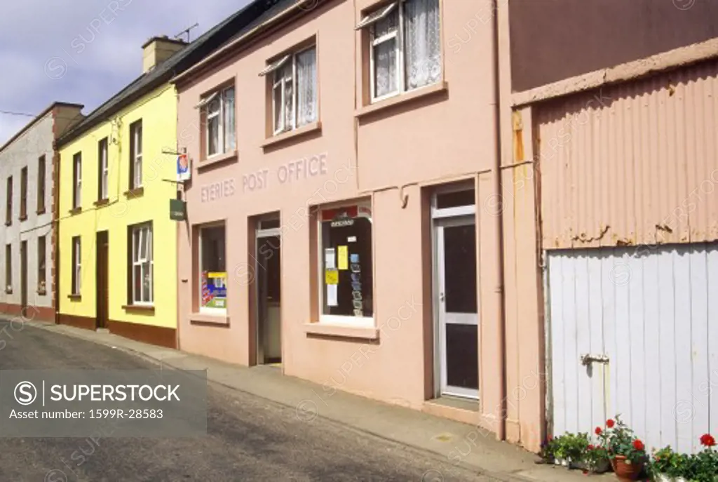 Pastel colored homes in Eyeries Village, West Cork, Ireland
