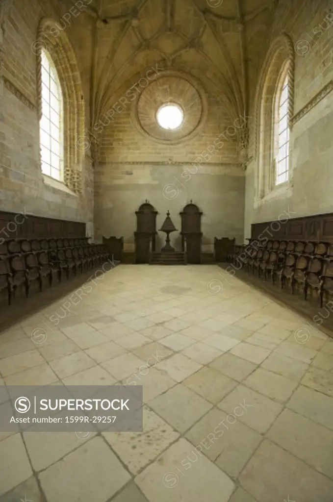 Interior of Chapter House, Templar Castle and the Convent of the Knights of Christ, founded by Gualdim Pais in 1160 AD, is a Unesco World Heritage Site in Tomar, Portugal