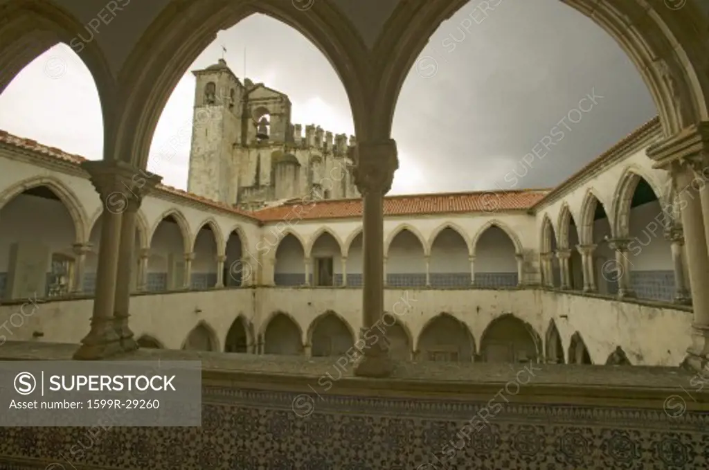 Church at Tomar, Templar Castle and the Convent of the Knights of Christ, founded by Gualdim Pais in 1160 AD, is a Unesco World Heritage Site in Tomar, Portugal