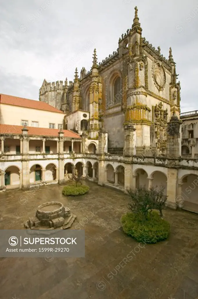 Exterior view of Chapter House, Templar Castle and the Convent of the Knights of Christ, founded by Gualdim Pais in 1160 AD, is a Unesco World Heritage Site in Tomar, Portugal
