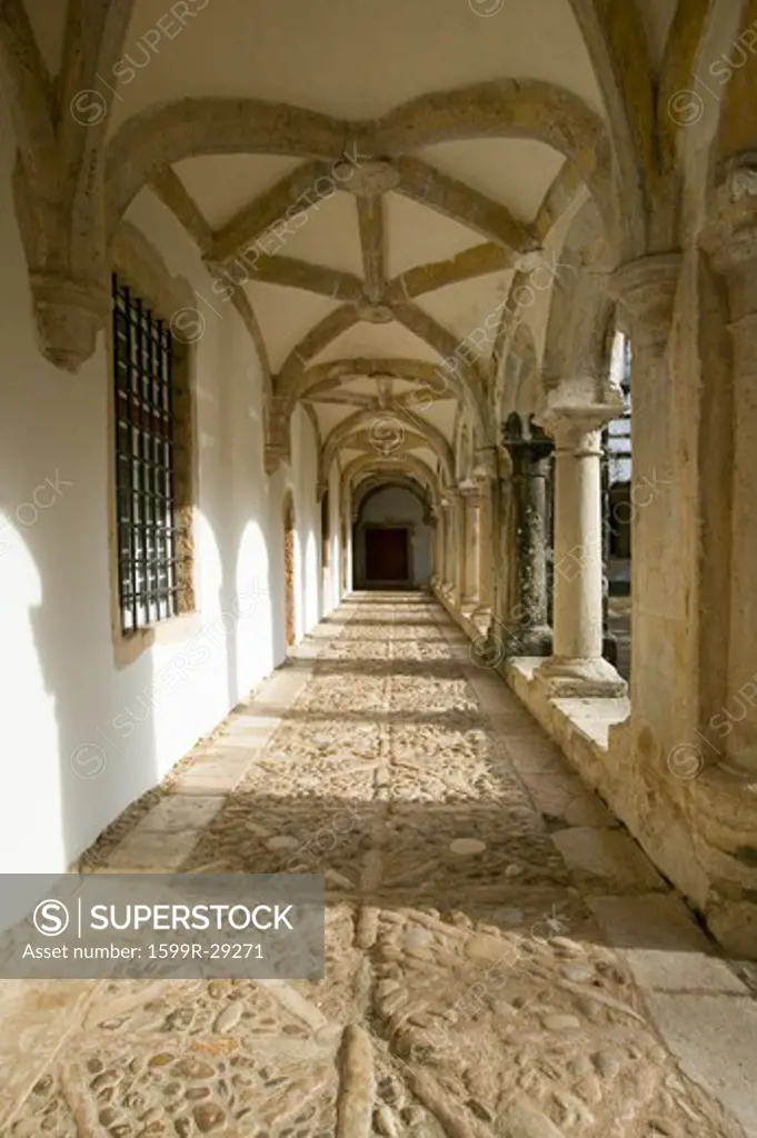 Interior arches of the Convent of the Knights of Christ and Templar Castle, founded by Gualdim Pais in 1160 AD, is a Unesco World Heritage Site in Tomar, Portugal