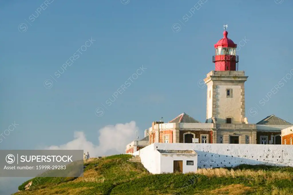 The lighthouse on Cabo da Roca on the Atlantic Ocean in Sintra, Portugal, the westernmost point on the continent of Europe, which the poet Camões defined as ''where the land ends and the sea begins''.