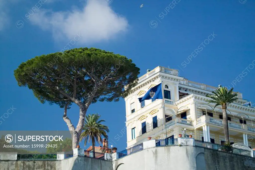 Building overlooking City of Capri, an Italian island off the Sorrentine Peninsula on the south side of Gulf of Naples, in the region of Campania, Province of Naples, Italy, Europe