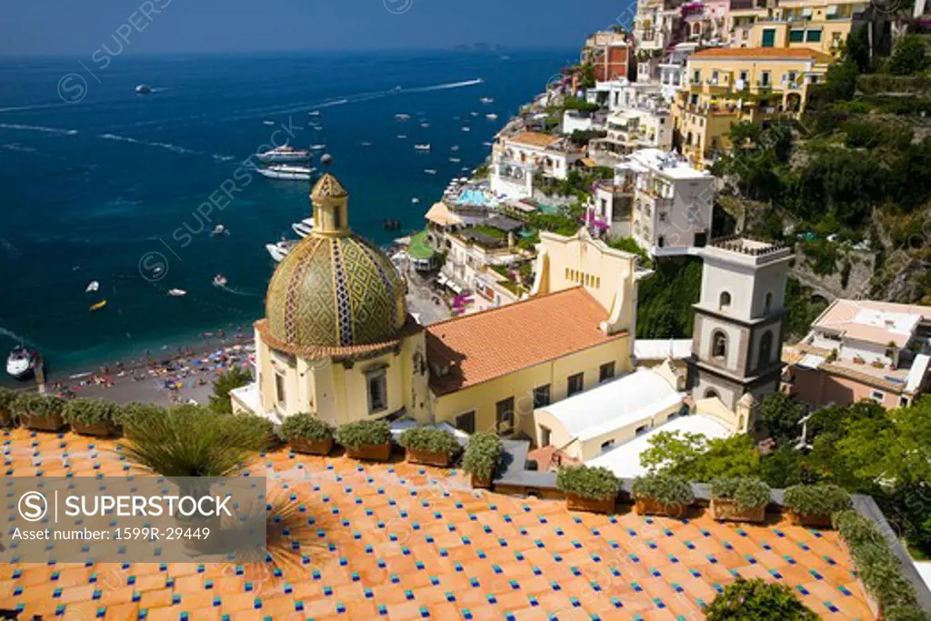 Sea view of Amalfi, a town in the province of Salerno, in the region of Campania, Italy, on the Gulf of Salerno, 24 miles southeast of Naples
