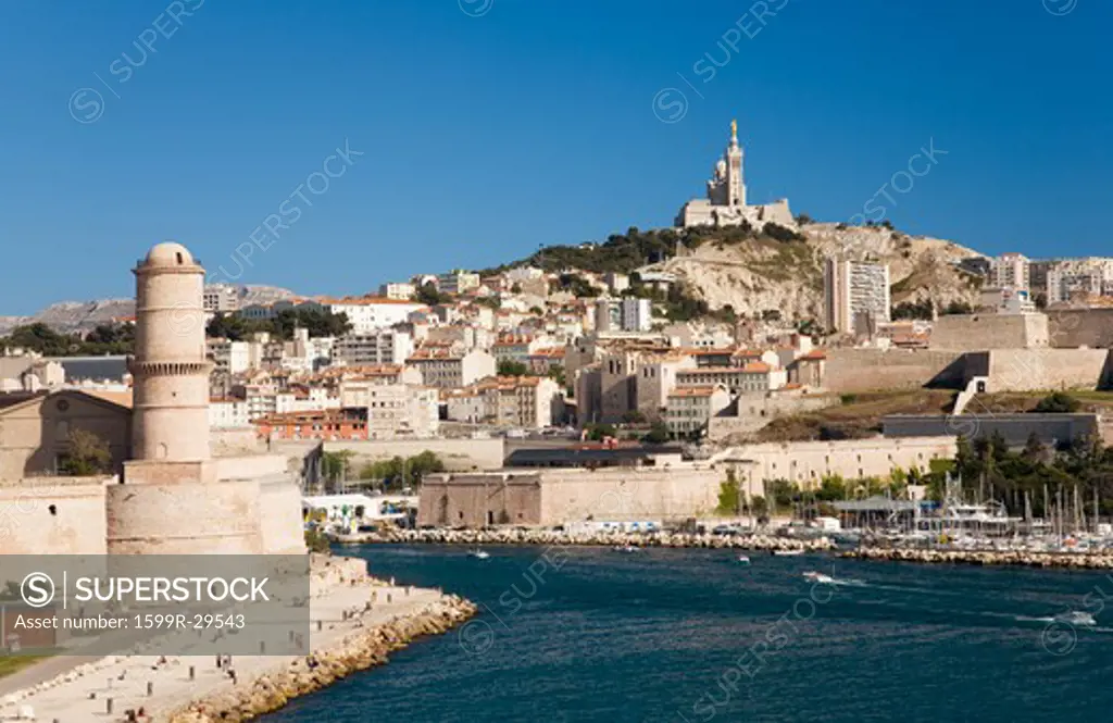Fort Saint-Jean and old port of third largest city in France, Marseille, Provence, France on the Mediterranean Sea