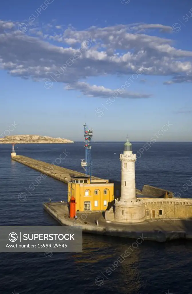 Light house of old port and third largest city in France, Marseille, Provence, France on the Mediterranean Sea