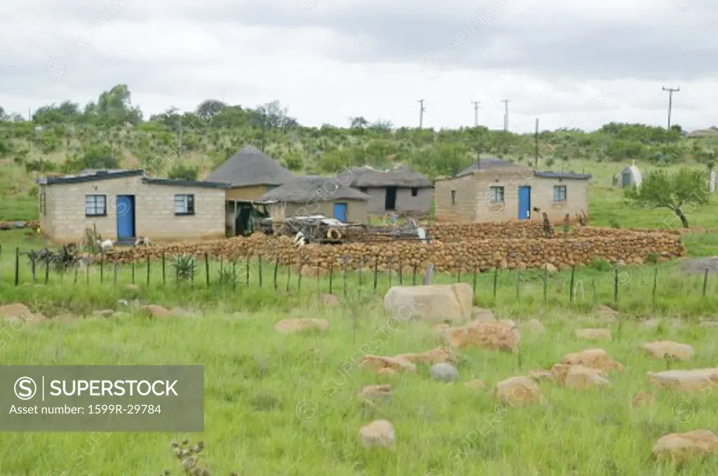 Village houses in countryside of Zululand, South Africa