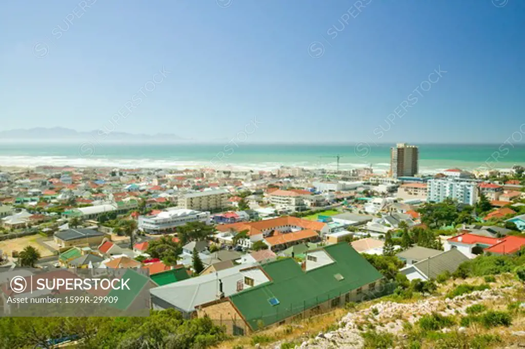 Elevated view of False Bay and Indian Ocean, near Muizenberg and St. James, outside of Cape Town, South Africa