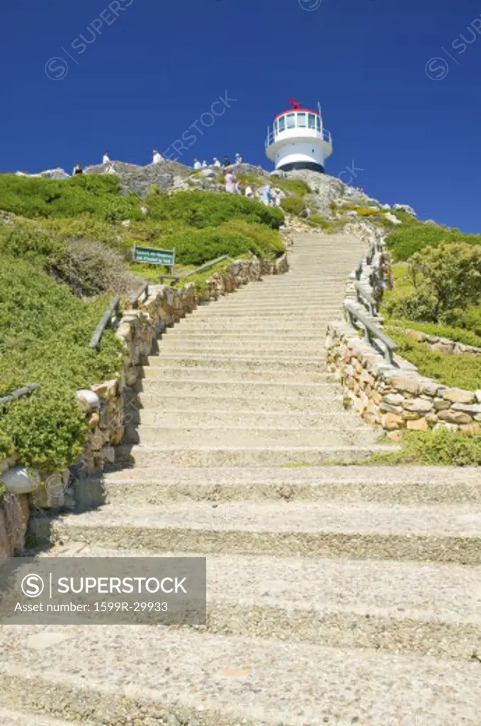 Steps leading to old Cape Point Lighthouse at Cape Point outside of Cape Town, South Africa