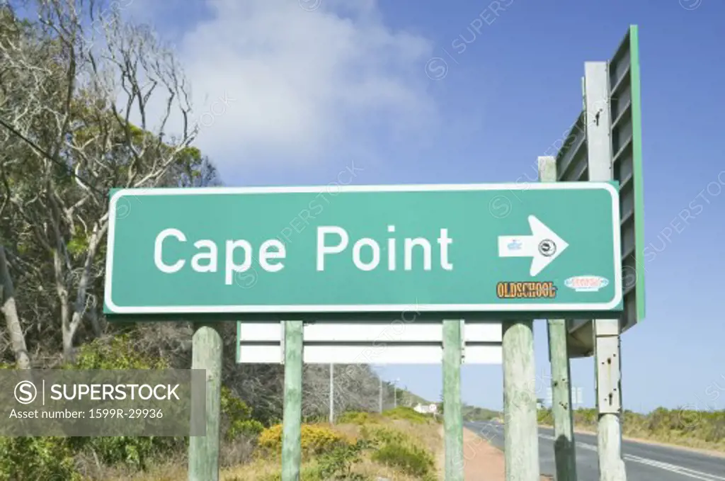 Sign pointing to Cape Point, Cape of Good Hope, outside Cape Town, South Africa