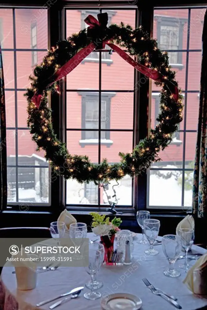 Christmas dining at Concord's Colonial Inn, Ma., New England, USA, the table that John F. and Jackie Kennedy dined at