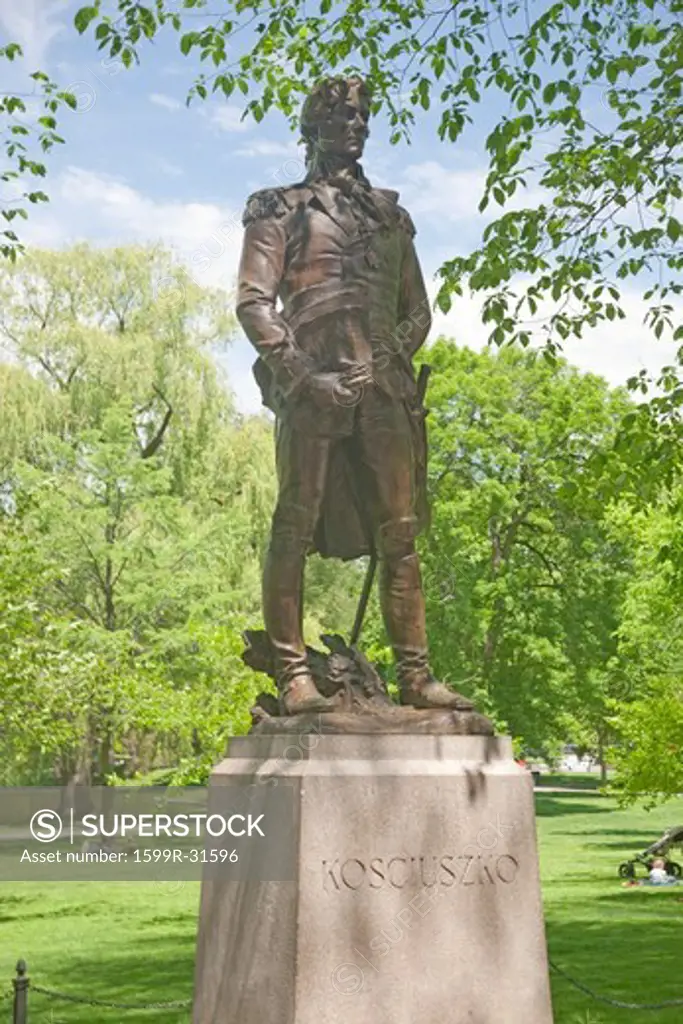 A statue in the Boston Common of Tadeusz Kociuszko, a Colonel in the American Revolution, Boston, MA., USA.