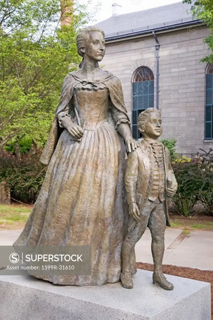 Statue of Abigail Adams and son John Quincy Adams, Quincy, MA., USA