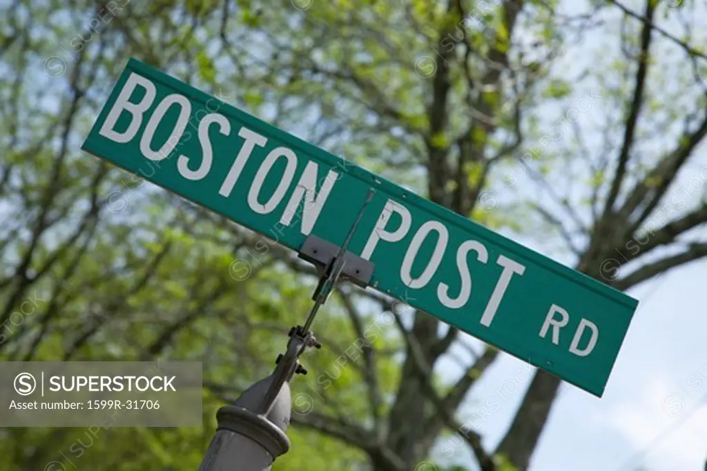 Sign of 'Boston Post Road' outside of Boston, MA